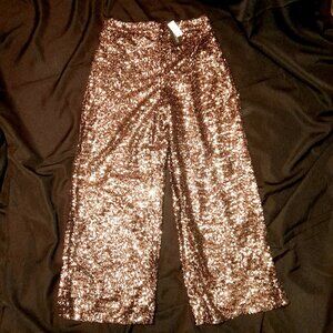 NWT - Size L - Banana Republic Gold Sequin Wide Leg Pants